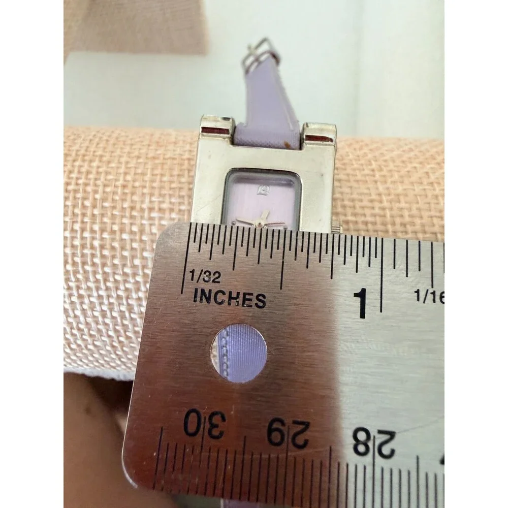 Vintage Lavender H Shape Quartz Watch Silver Tone Purple Dial Slim Strap